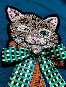 Women Teal blue Cat Bow Embellished Top