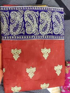 Embroidery Chandari Red-purple Suit