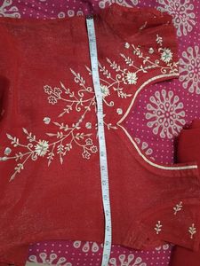 Red Embroidered Kurta with Dupatta