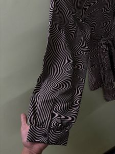 Beige and Black Geometric Print Top