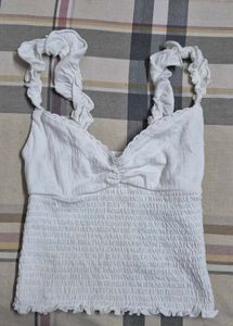 White Ruffle Strap Tank Top