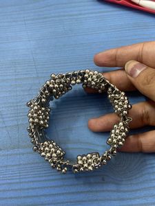 Silver Oxidised Bangle With Black Detailing