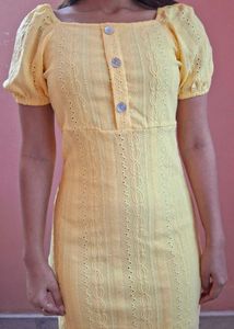 Yellow Mini Embroidered Dress
