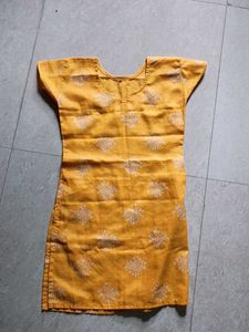 Med Size Kurti Gold Colour Cotton