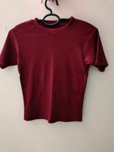 Ribbed Knit Top - Burgundy
