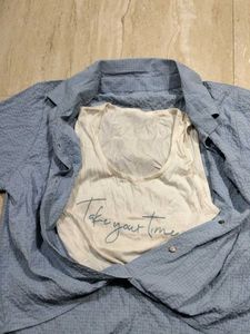 Blue Textured Short Sleeve Shirt