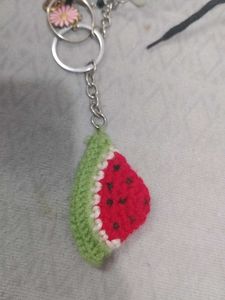 This is Handmade Crochet Watermelon Keychain