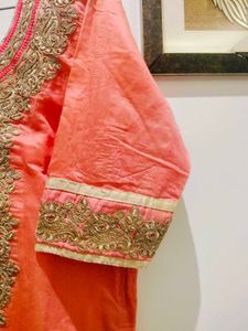 Peach &amp; Gold Embroidered Kurti