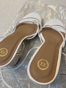 White Strappy Tie Up Block Heels