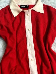 Korean Red Sweater with pearl button ✨