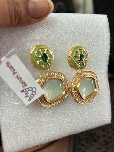 Mint Green Stone&amp;dazzling Austrian Diamond Earring