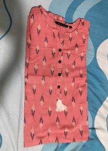 Peach Printed Kurta (with Button Placket)