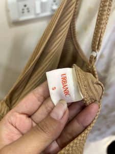 Tan Midi Dress with Tie Detail