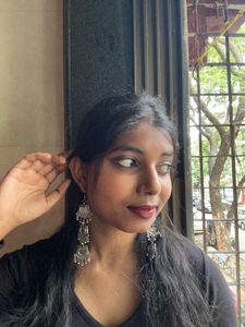 Oxidised Silver Mirror Long Dangle