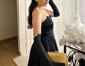 Black Strapless Bow Elastic Tulle Cocktail Party