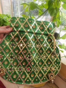 Mirror Worked Green Potli