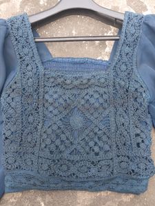 Beautiful Blue-Green Embroidered Crop Top