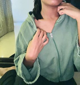 Green Cropped Zip-Up Hoodie