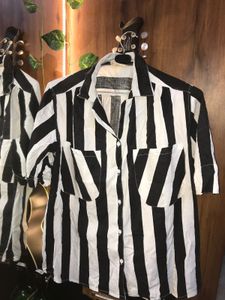 Striped Short Sleeve Button-Up