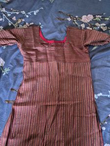 Striped Tunic Dress And Black Kurti With Shawl