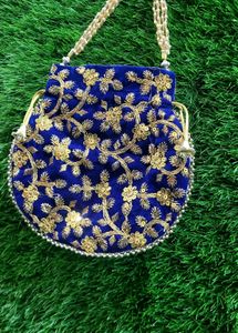 Blue &amp; Gold Clutch (Rajasthani potli)