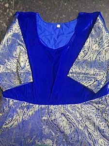 Velvet Grand Royal Blue Gown With Dupatta And Belt