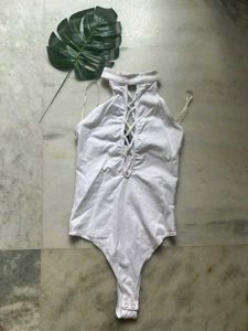 White Lace-Up Bodysuit