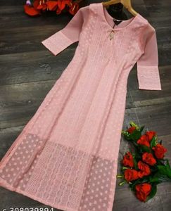 Peach Chikankari Kurti