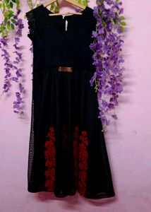 Black  And Red Floral Mesh Dress