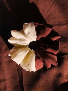 Trendy White And Brown Scrunchie Combo