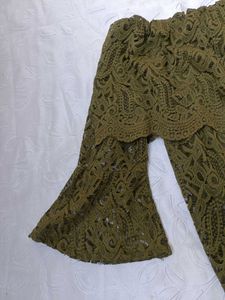 Olive Green Lace Off-Shoulder Top