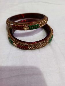 Red &amp; Gold Embellished Bangles (Set of 2)
