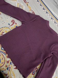 Purple Ribbed Long Sleeve Top