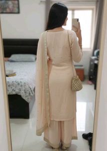 Peach Embroidered  kurta and dupatta