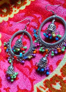 Boho Beaded Jhumka Earrings