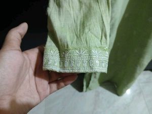 Olive Green Embroidered Kurti