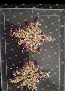 Purple Stone Embellished Earrings