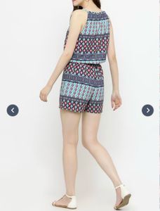 Blue Printed Sleeveless Romper – Sera Brand