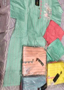 😍Beautiful Thread Work Kurti Pant Dupatta Sets🥰
