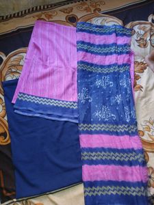 Pink And Blue Dress Material