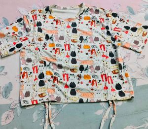 Cute Cat Print Top