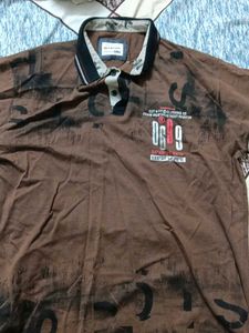Brown Graphic Print Polo T-Shirt