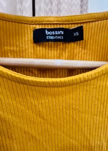 Ribbed Puffed Sleeves Mustard Fitted Top/ XS