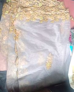 Silver Lengha With Green And Pink Contrast