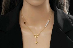 SALE!! Bow Drop Heart Pearl Necklace Anti Tarnish
