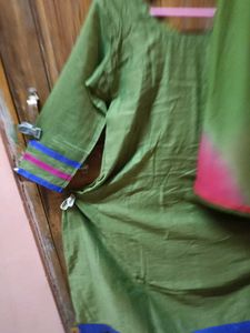 LessUsedGreen Anarkali KurtiSet - Top+Chudi+Dupatt