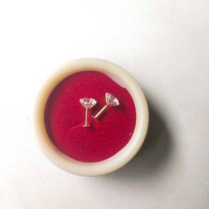 22C Pure Gold Round Dimond Stud Earrings
