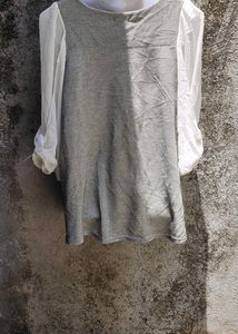 CUTE KOREAN GREY  AND OFF WHITE TOP