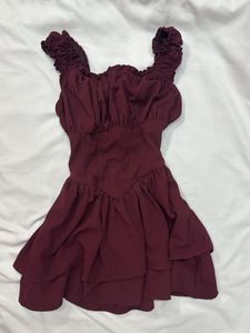 Burgundy Ruffle Mini Dress