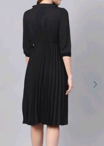 Black Accordian Pleated A-Line Dress